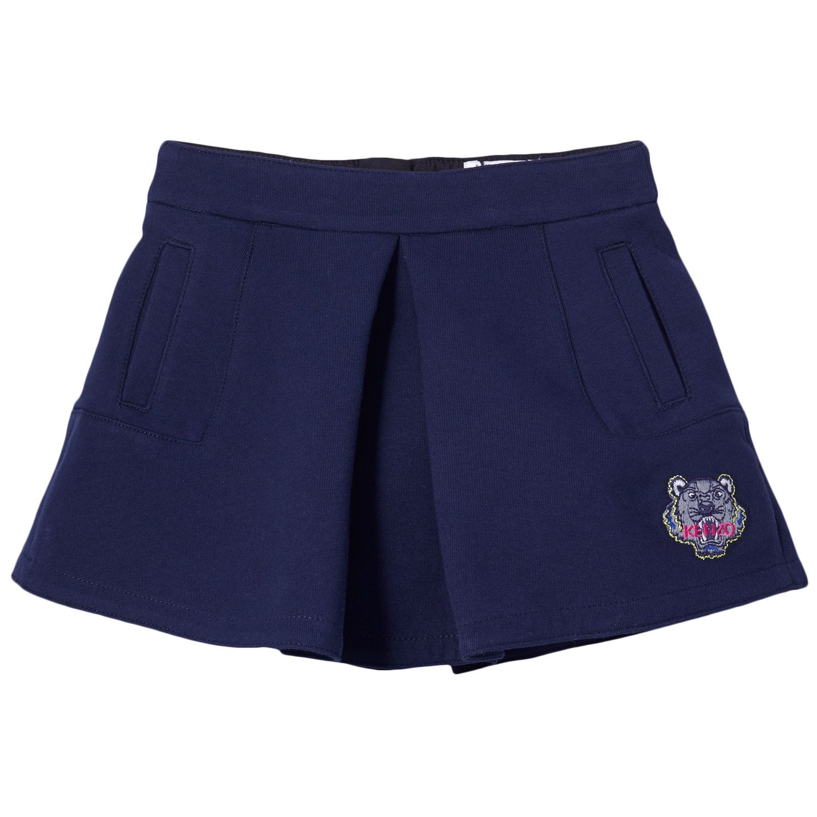 Girls Navy Blue Embroidered Logo Skirt With Pockets - CÉMAROSE | Children's Fashion Store - 1