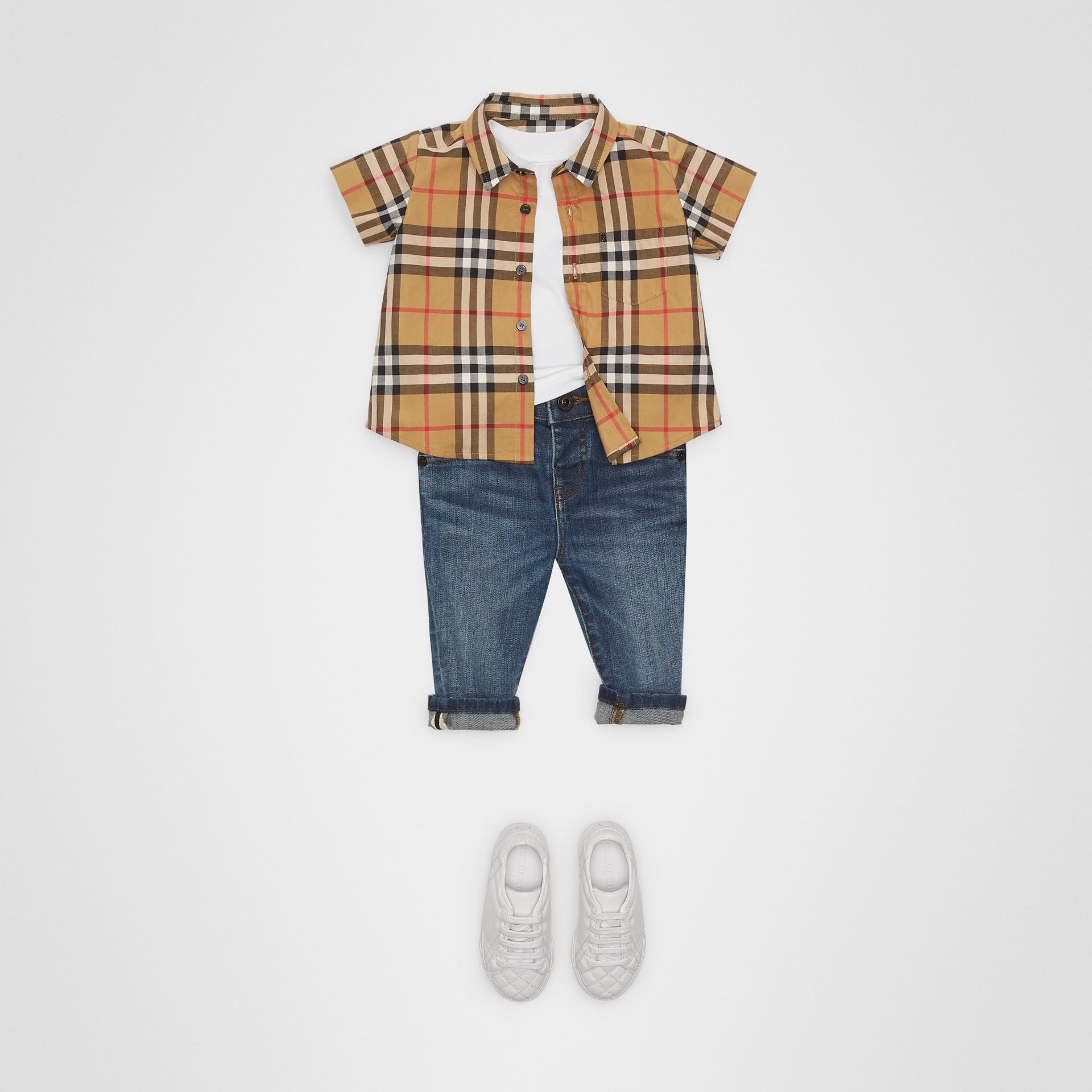 Baby Boys Antique Yellow Check Cotton Polo Shirt