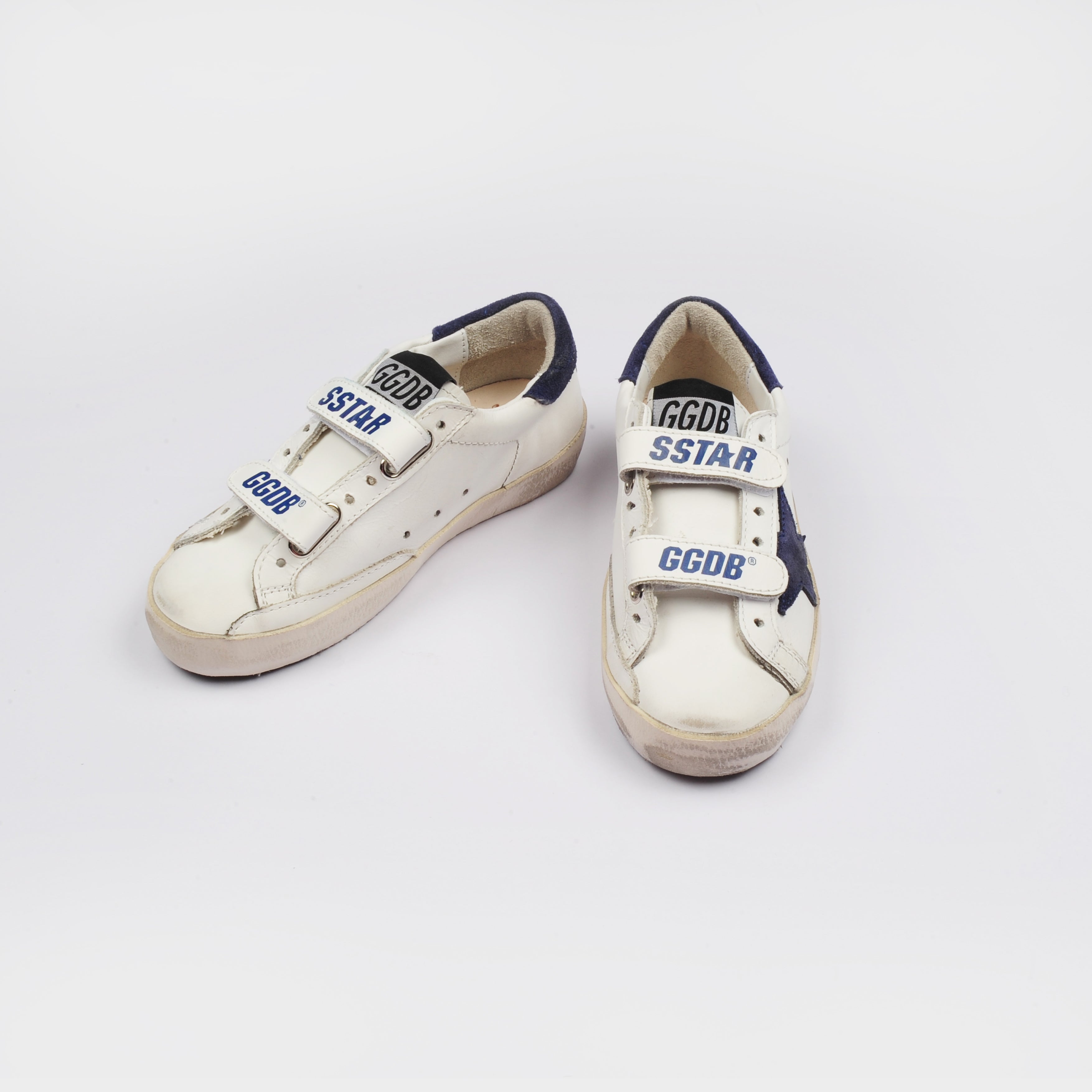 Boys & Girls White & Navy Leather Shoes