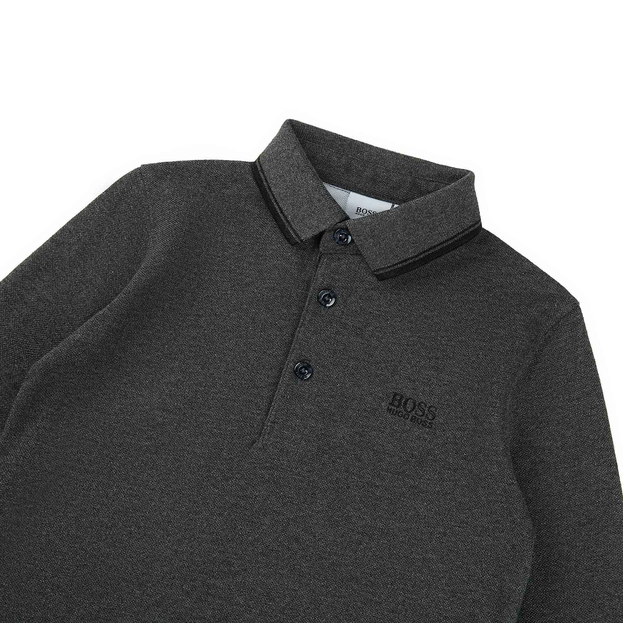Boys Dark Grey Cotton Polo Shirt