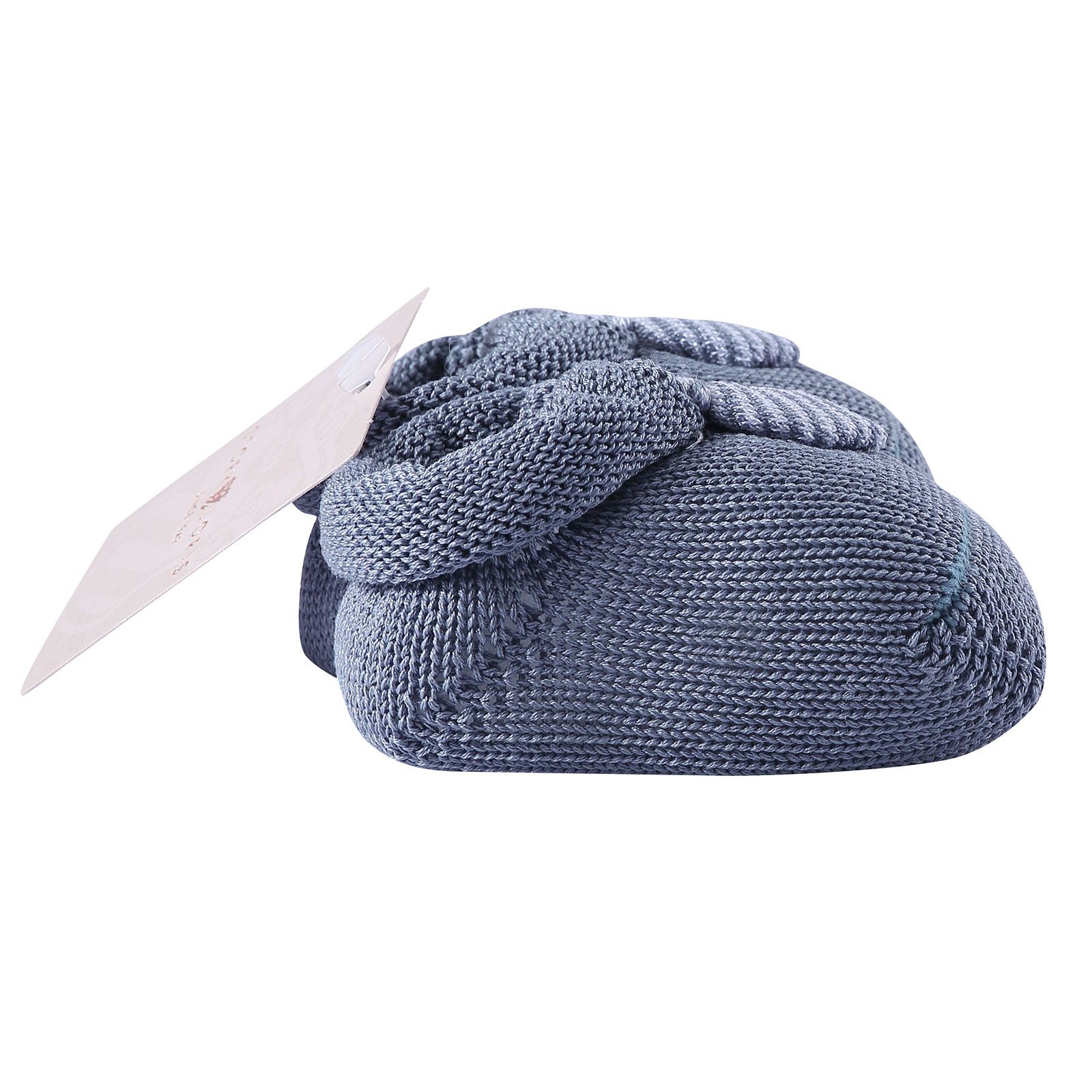 Baby Grey Knitted Cotton Shoes With Blue Tie Trims - CÉMAROSE | Children's Fashion Store - 3