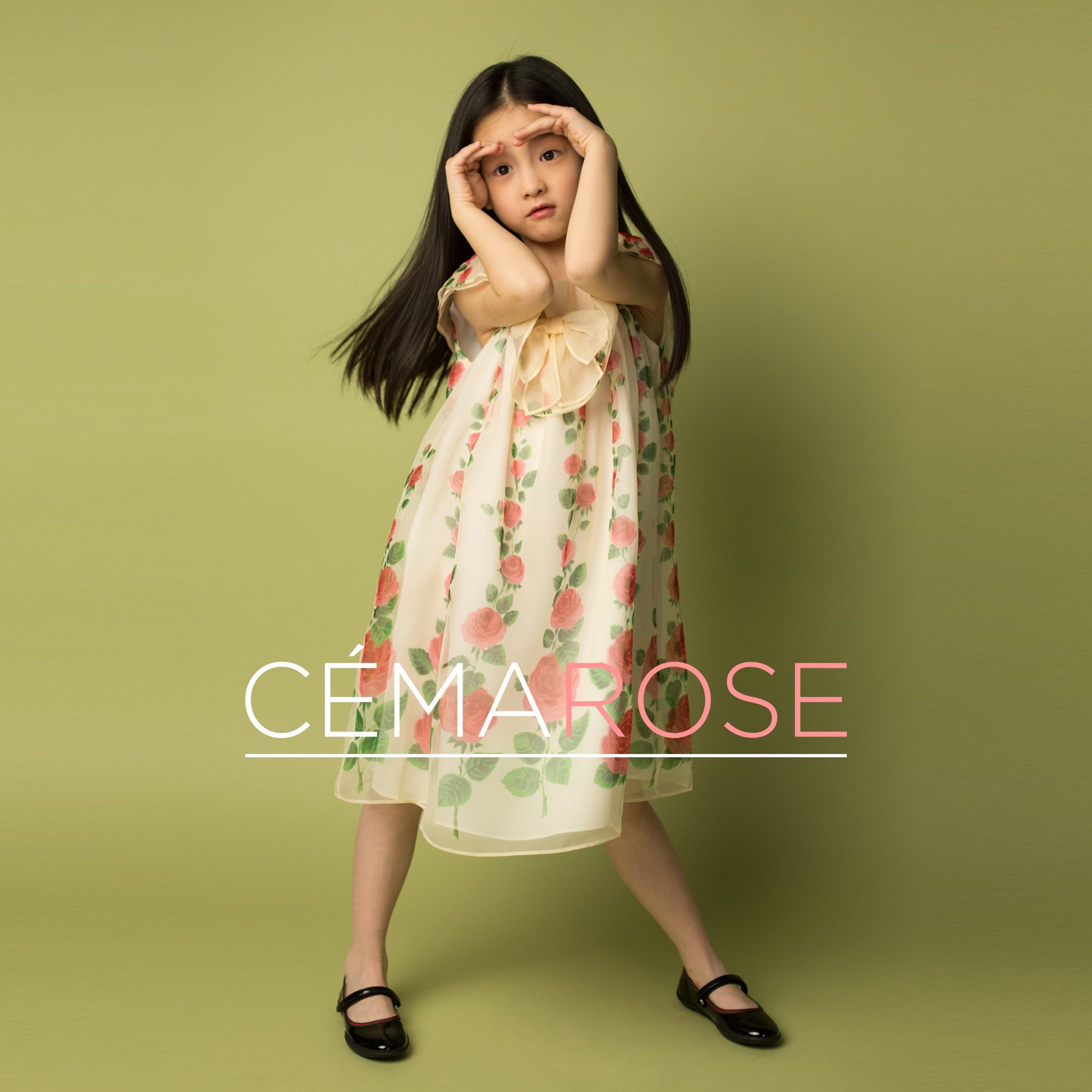 Girls Ivory & Pink Printed Silk Dress