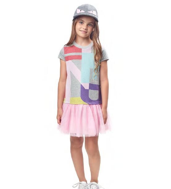 Girls Multicolour Cotton Dress With Pink Skirts - CÉMAROSE | Children's Fashion Store - 3