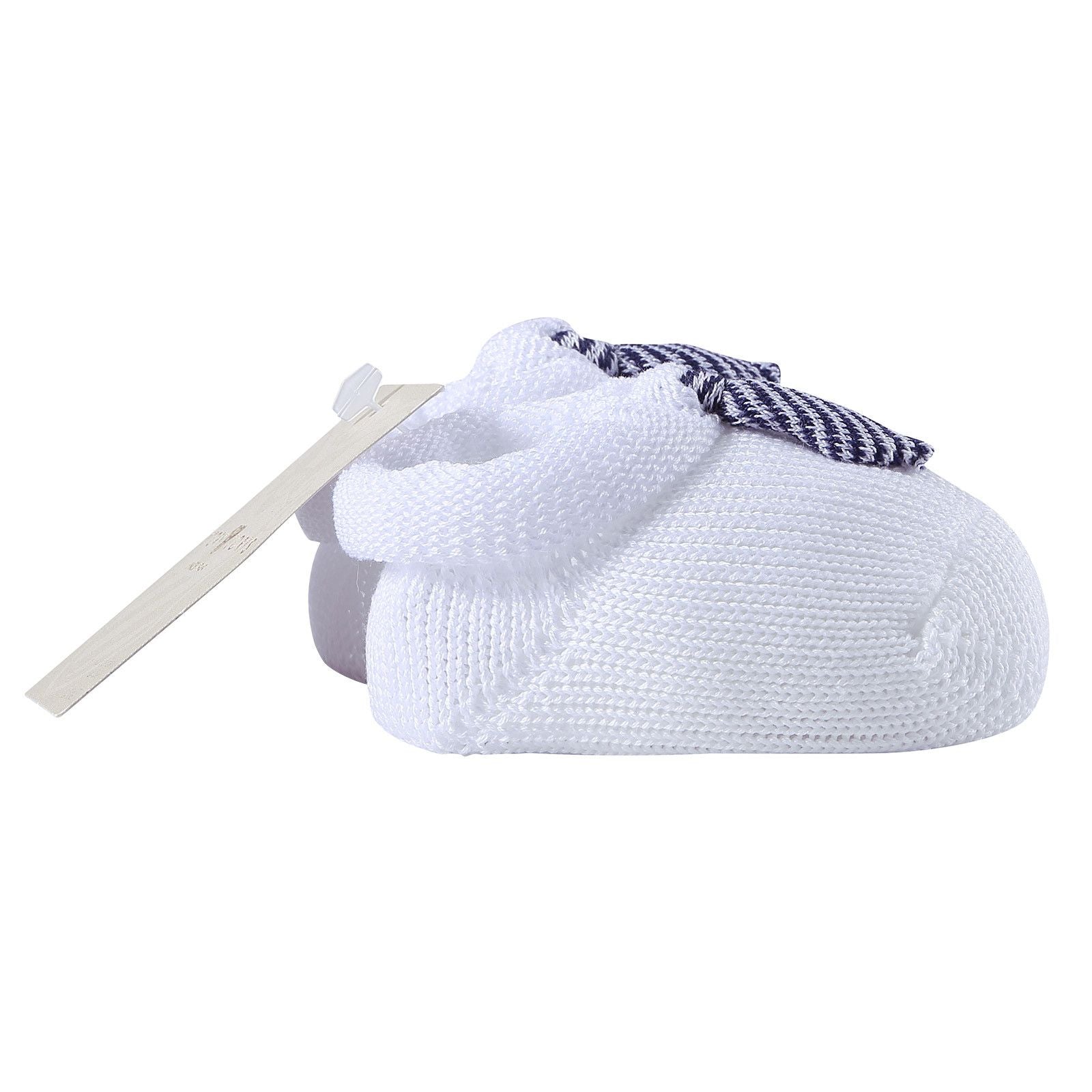 Baby White Knitted Cotton Shoes With Blue Tie Trims - CÉMAROSE | Children's Fashion Store - 3
