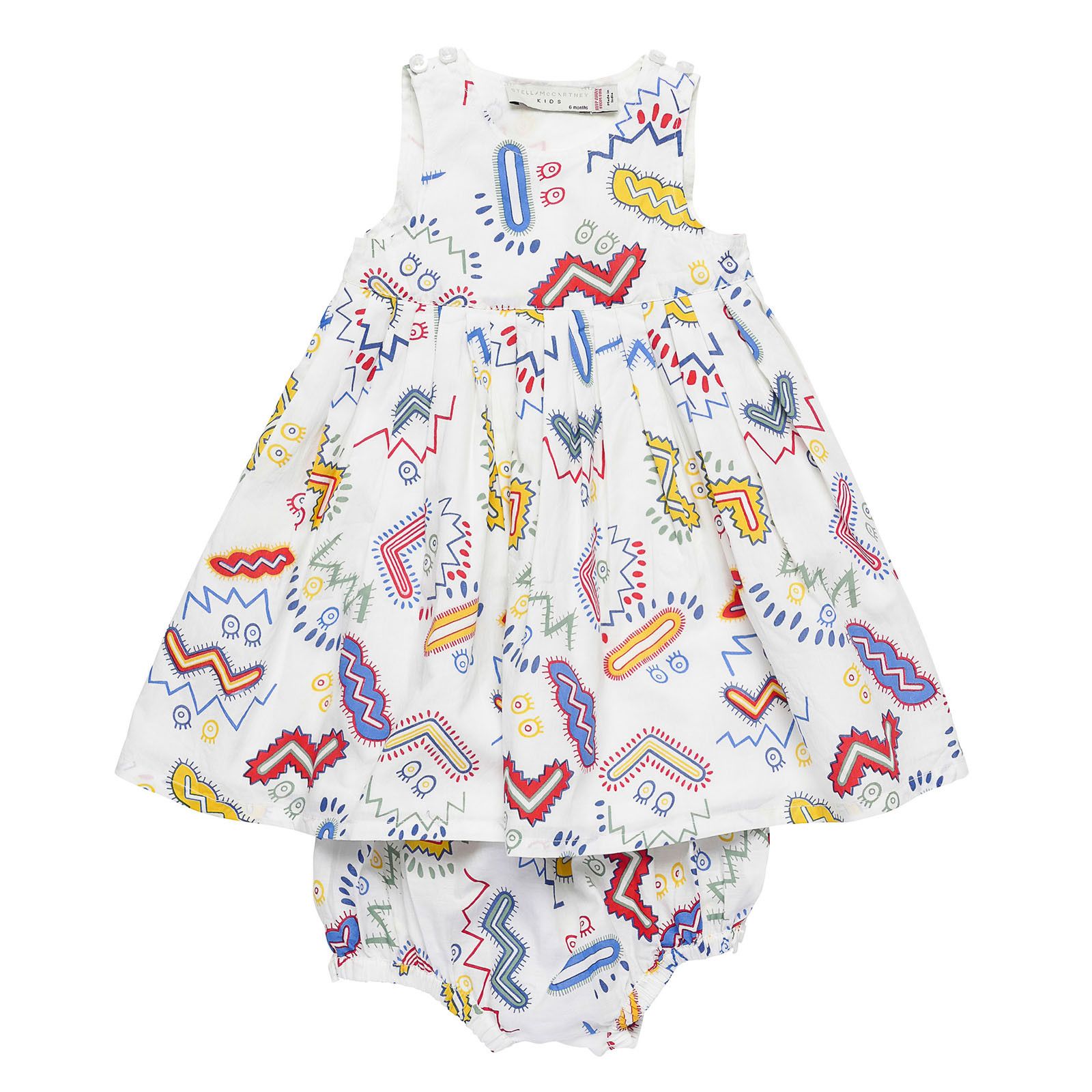 Baby Girls White Cotton Zig Zag Printed Dress With  Bloomers - CÉMAROSE | Children's Fashion Store