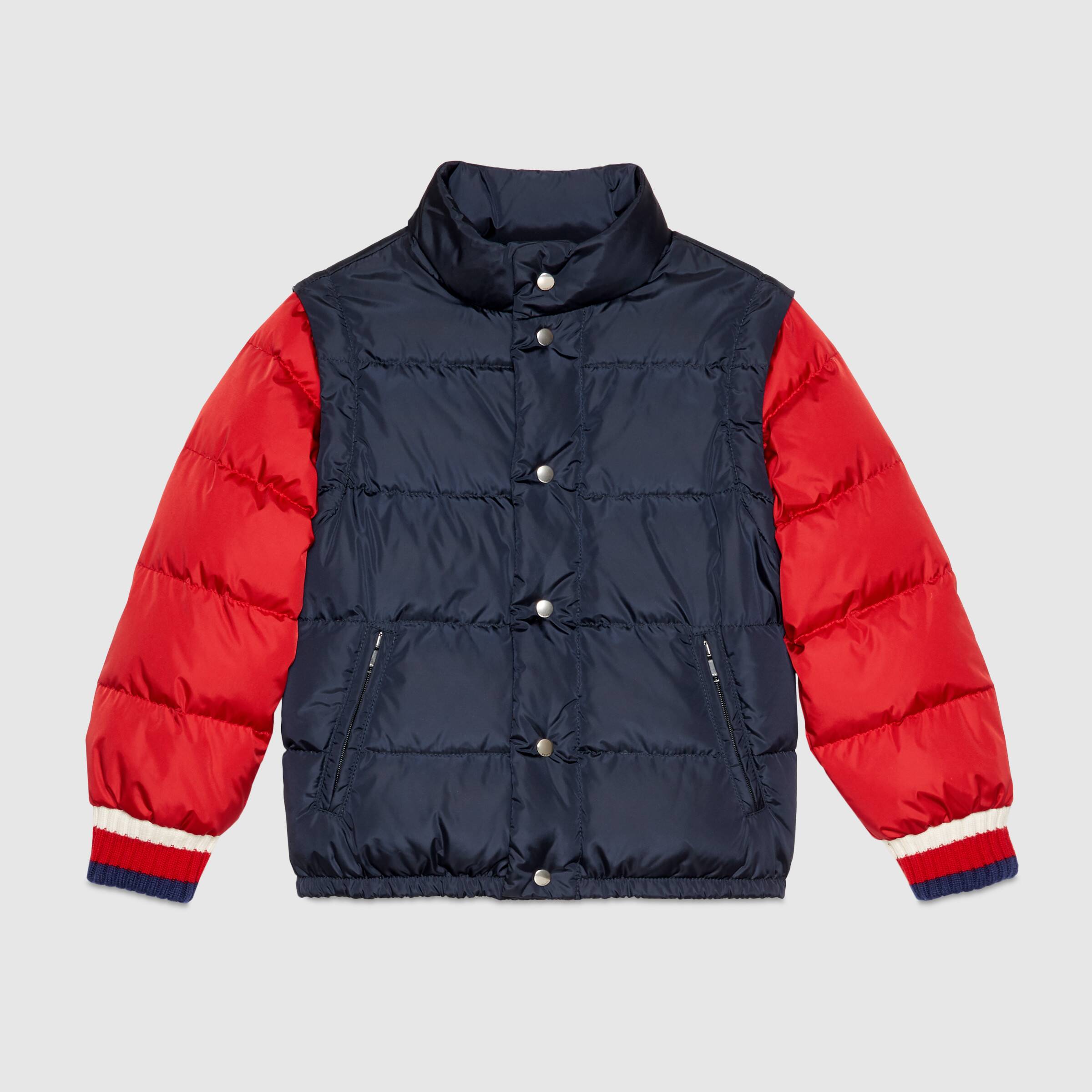 Boys Navy Logo Padded Down Jacket (Dtachable Red Sleeves)
