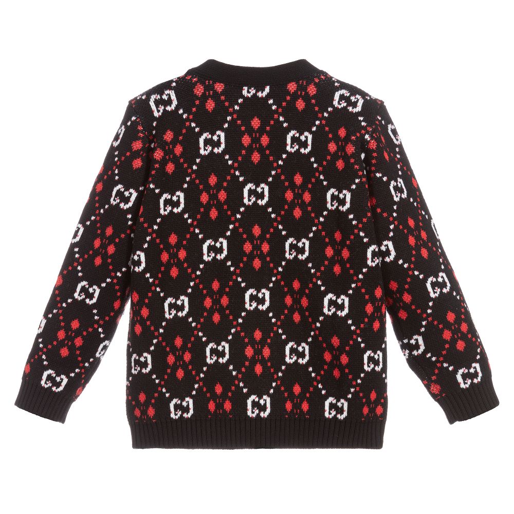 Boys Black & Red Logo Cotton Cardigan