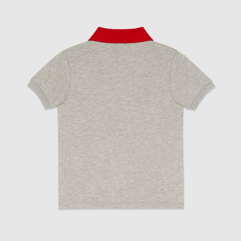 Boys Grey Embroidered Cotton Polo Shirt