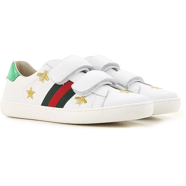 Boys & Girls White Embroidery Leather Shoes