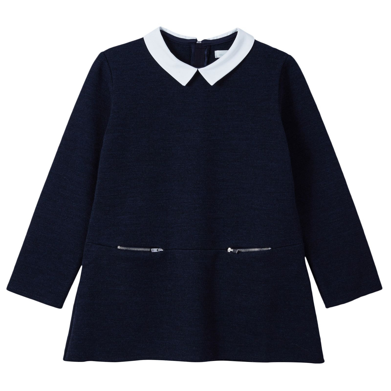Girls Navy Blue Milano Wool Dress With Zip Pockets - CÉMAROSE | Children's Fashion Store - 1