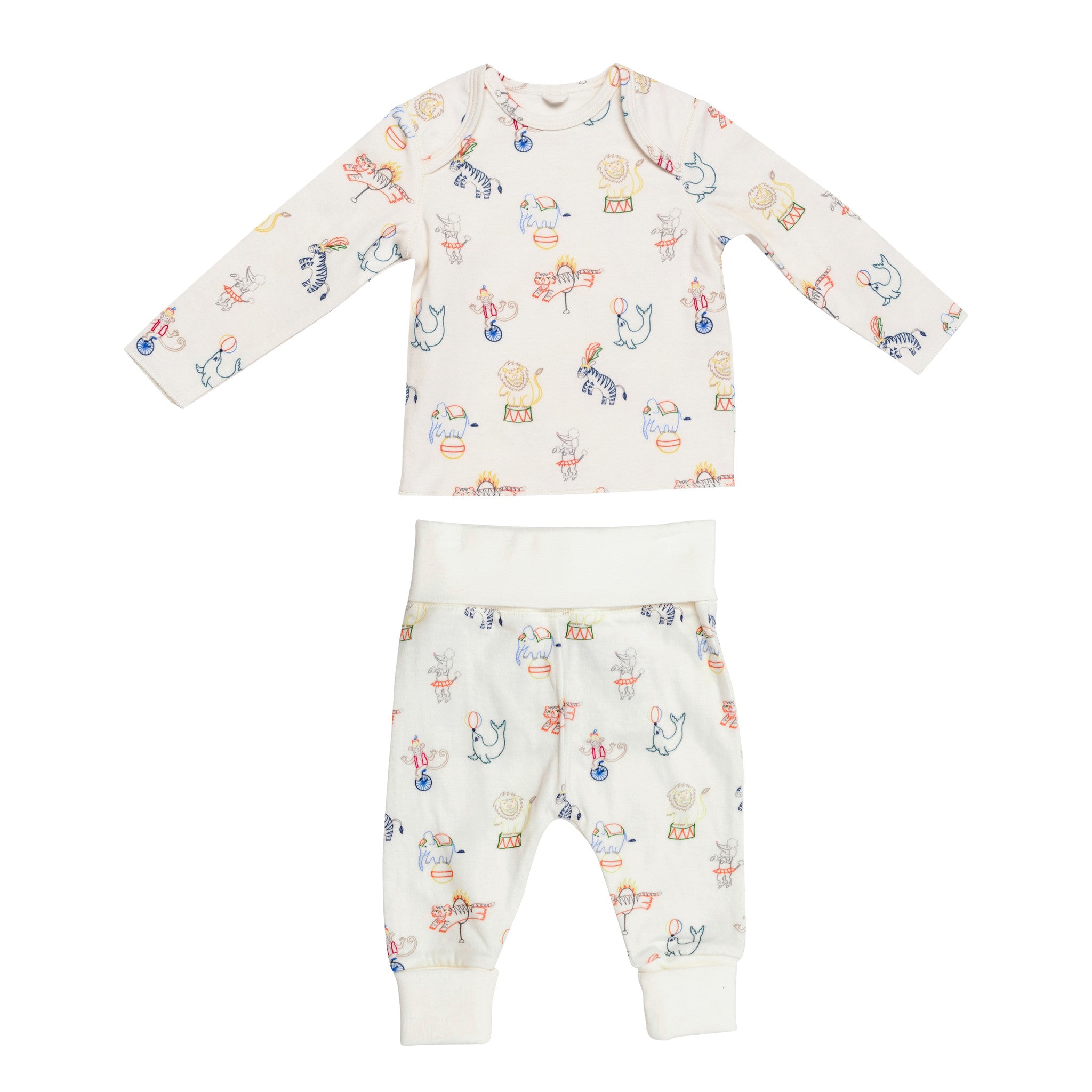 Baby White Circus Printed 'Buster/Feather' Top & Bottom Set - CÉMAROSE | Children's Fashion Store