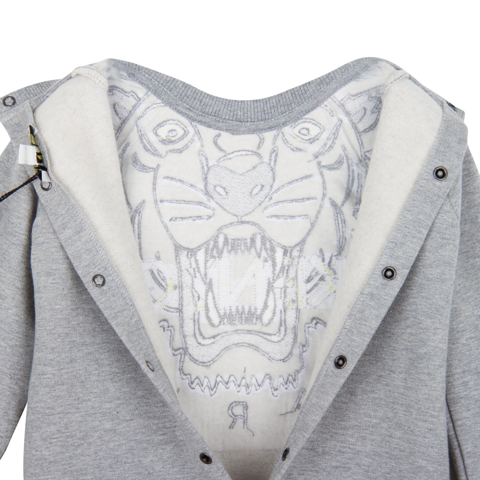 Baby Grey Tiger Embroidered Cotton Jersey  Babygrow - CÉMAROSE | Children's Fashion Store - 3