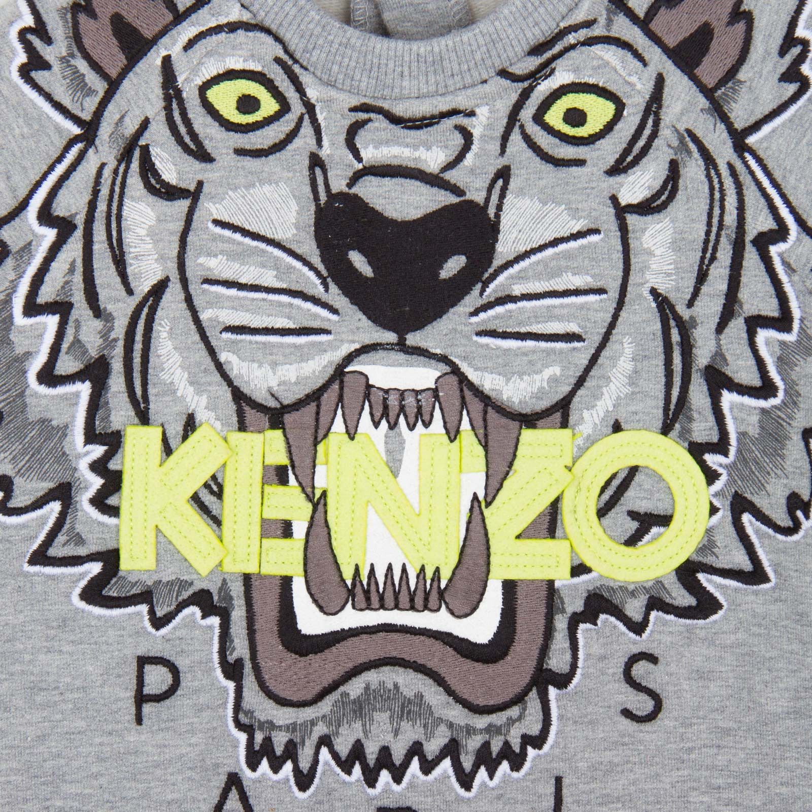 Baby Grey Tiger Embroidered Cotton Jersey  Babygrow - CÉMAROSE | Children's Fashion Store - 4