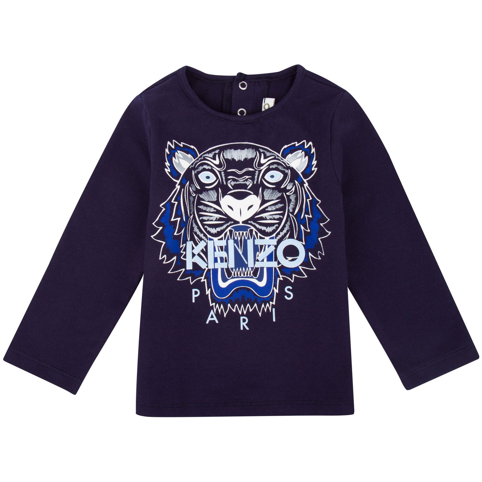 Baby Navy Blue Tiger Printed Cotton T-Shirt - CÉMAROSE | Children's Fashion Store - 1