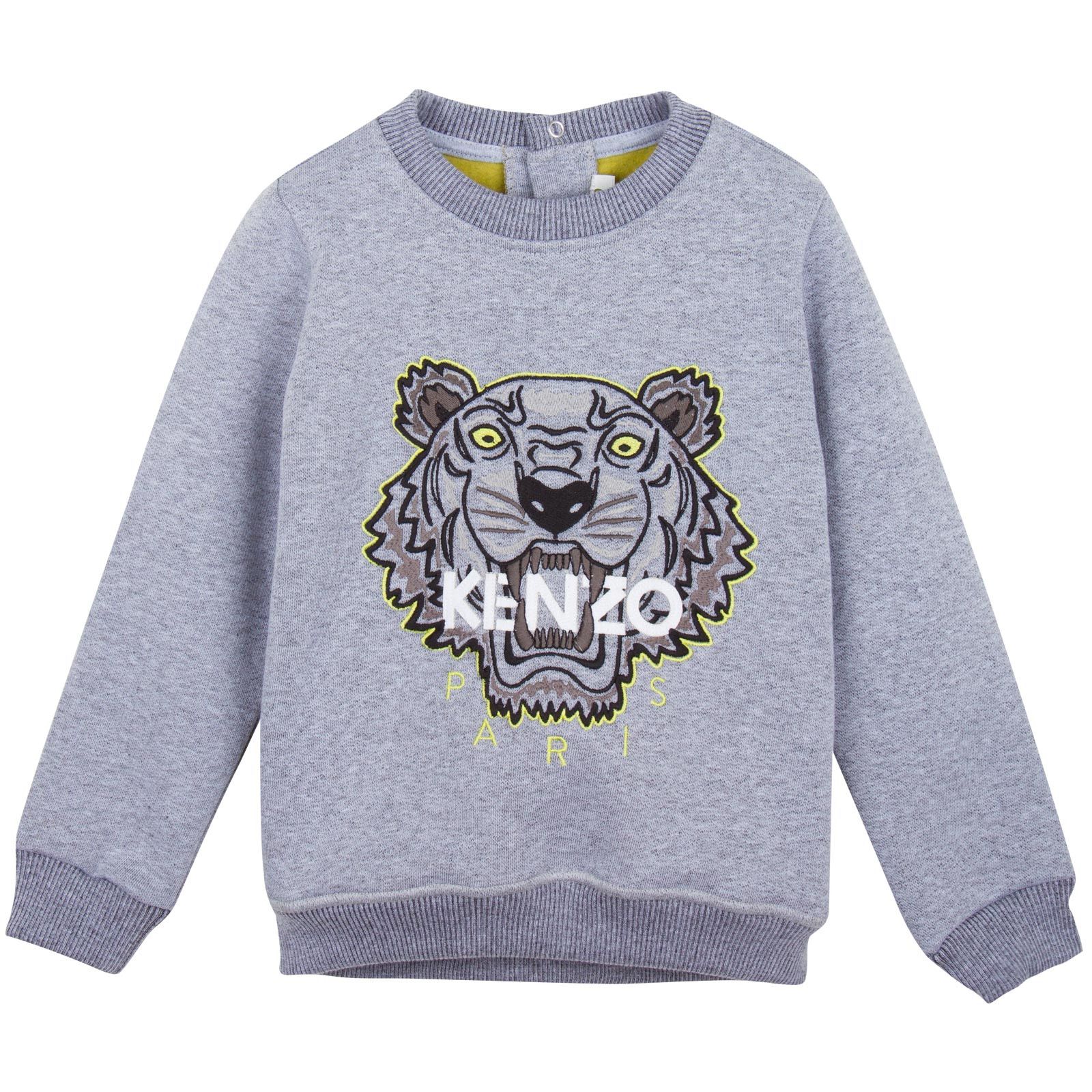 Baby Grey Tiger Embroidered Sweatshirt With Green Lining - CÉMAROSE | Children's Fashion Store - 1