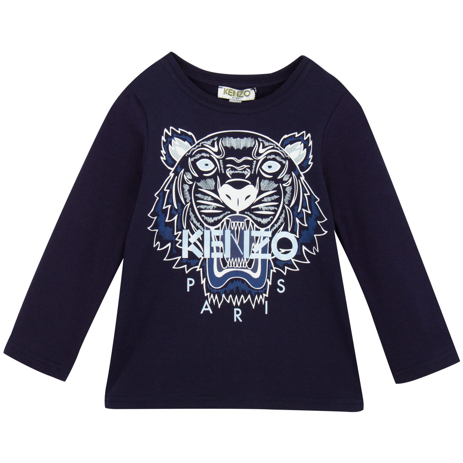 Girls Navy Blue Tiger Embroidered T-Shirt - CÉMAROSE | Children's Fashion Store - 1