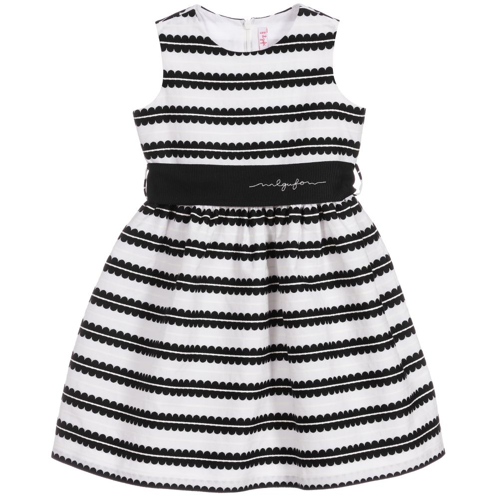 Girls Black Stripe Cotton Dress