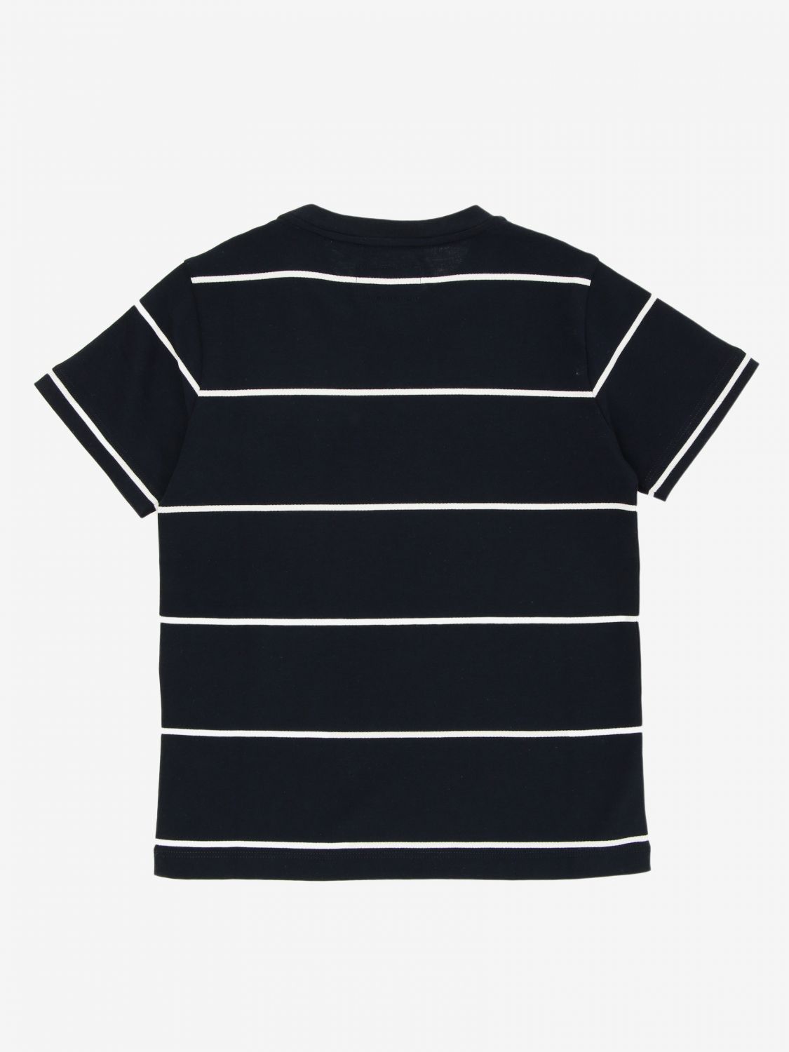 Boys Blue Stripe Logo Cotton T-Shirt