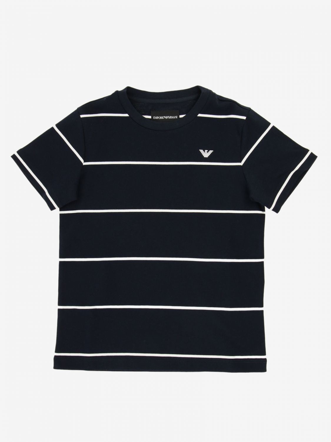 Boys Blue Stripe Logo Cotton T-Shirt