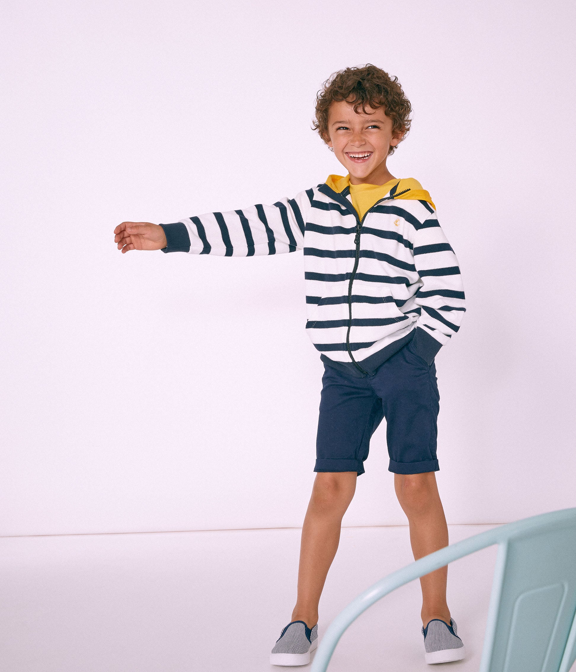 Boys Yellow & White Striped Coat