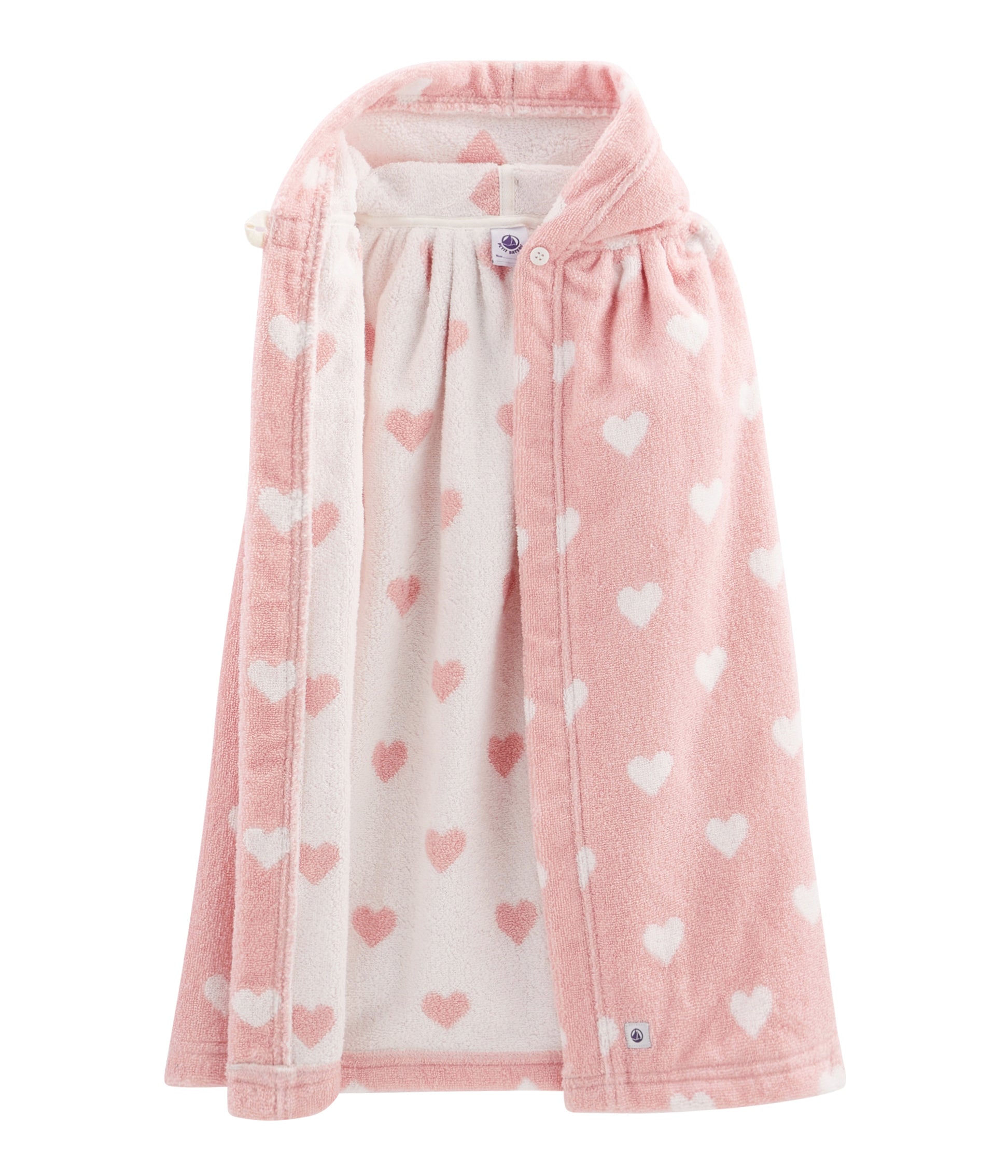 Girls Pink Heart Hooded Cotton Cape