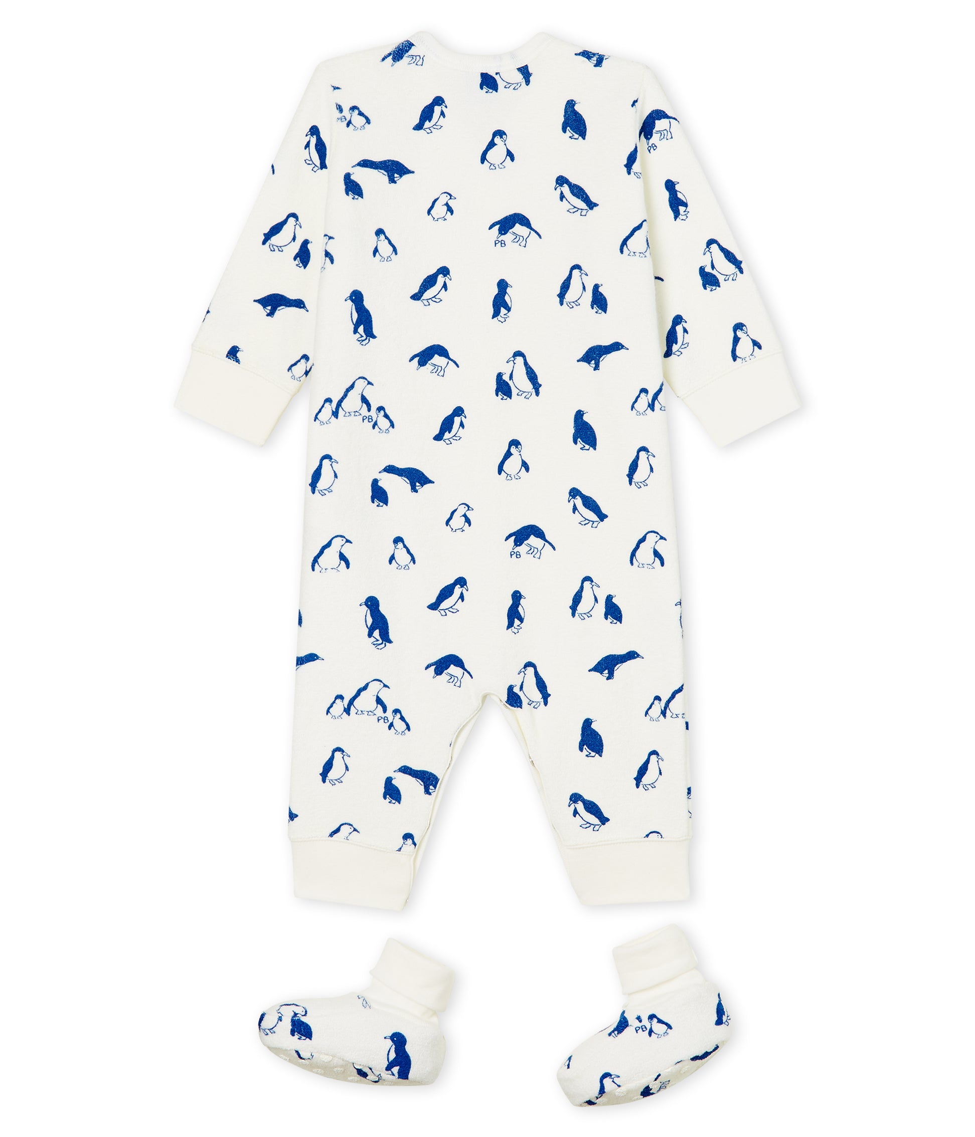 Baby Boys White & Blue Cotton Babysuit
