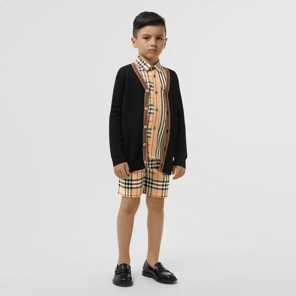 Boys & Girls Black Knit Merino Wool Cardigan