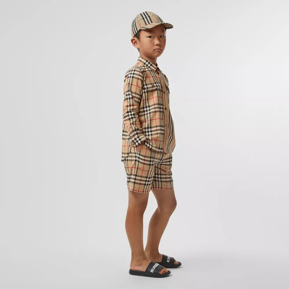 Boys Beige Stripe Cotton Shorts