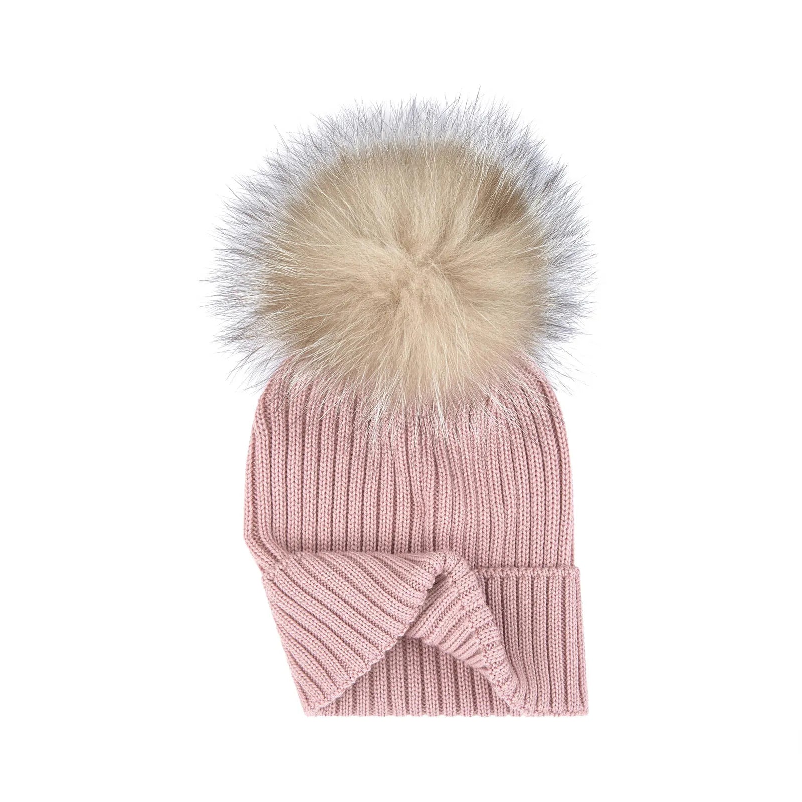 Girls Pastel Pink Logo Virgin Wool Hat