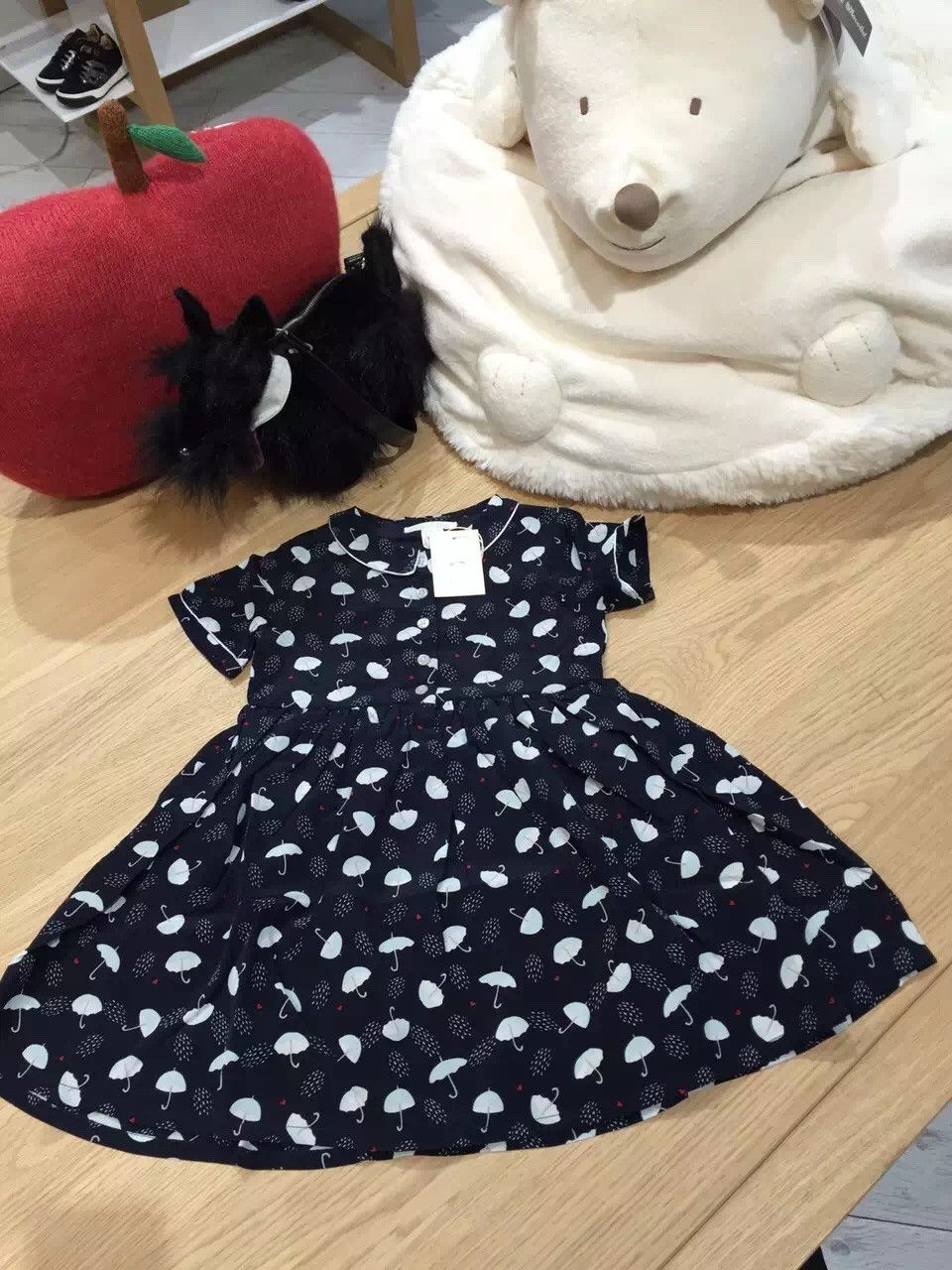 Girls Black Umbrella Printed Peter Pan Collar Dress - CÉMAROSE | Children's Fashion Store