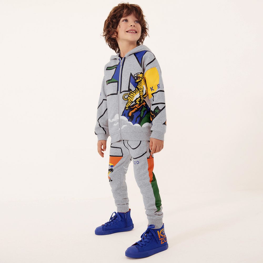 Boys Marl Grey Logo Print Trousers