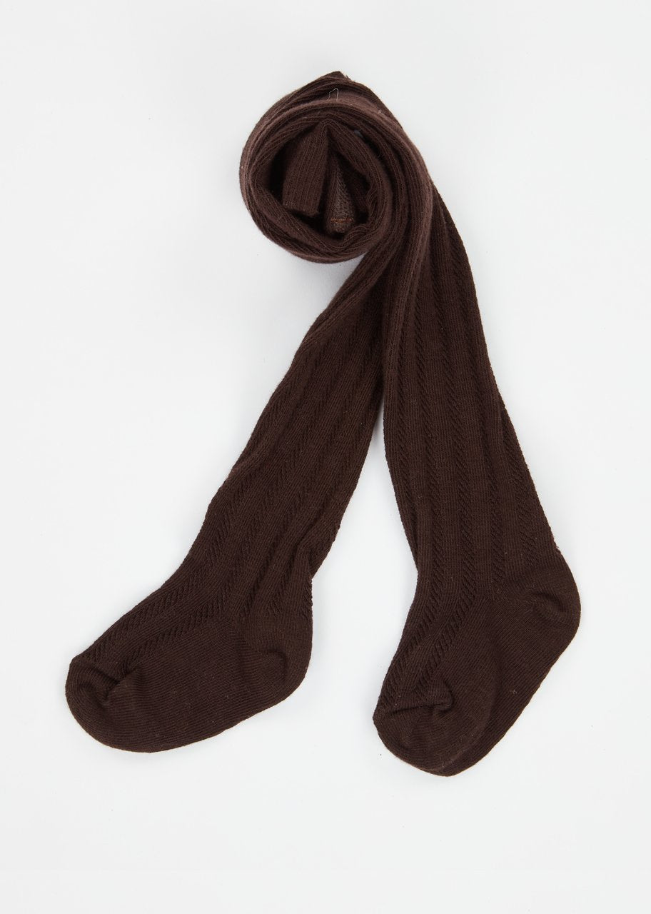 Collants Pointelle Marron Foncé Fille