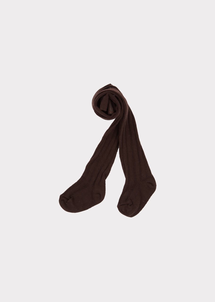 Collants Pointelle Marron Foncé Fille