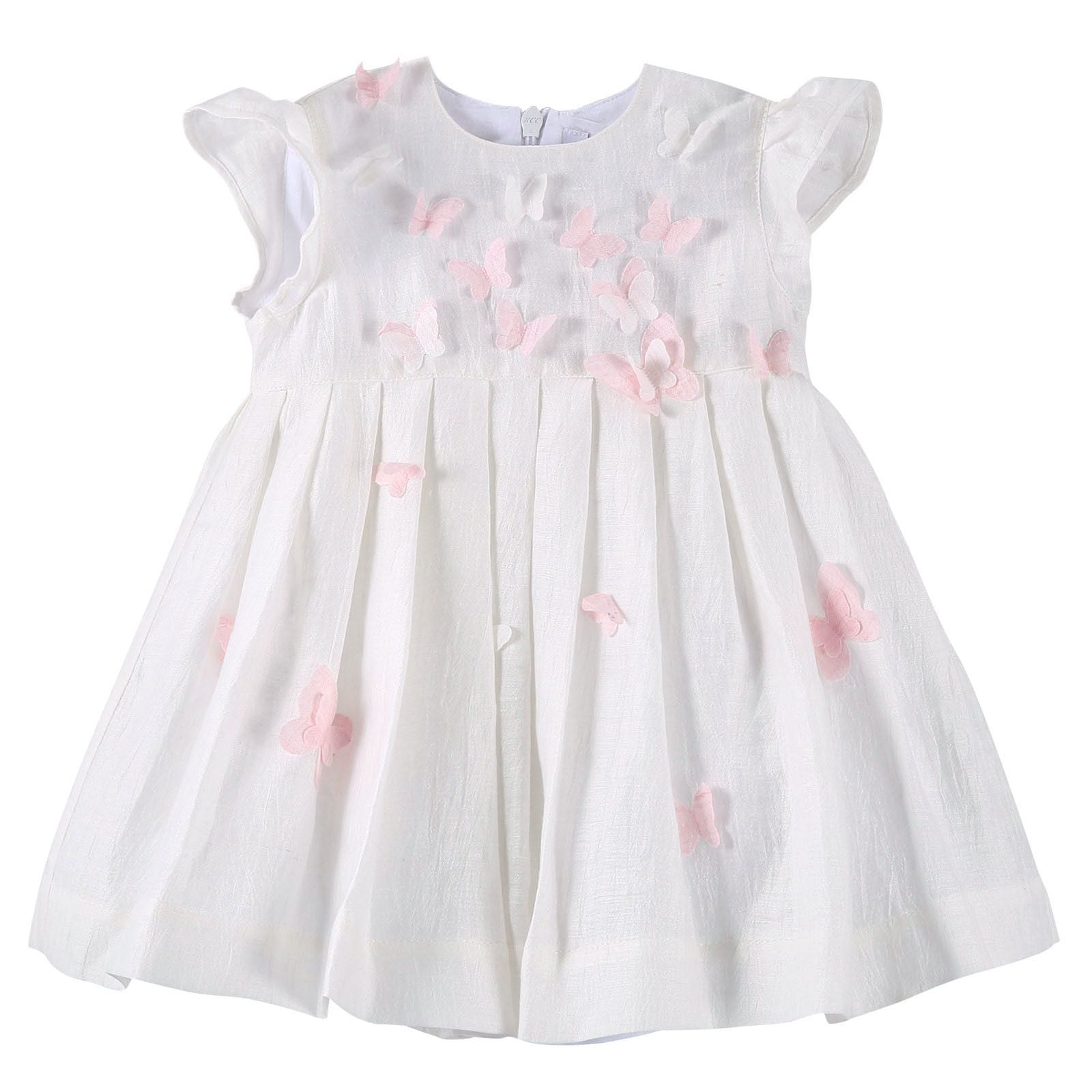 Baby Girls Ivory Dress With Pink Butterfly Patch Trims - CÉMAROSE | Children's Fashion Store - 1