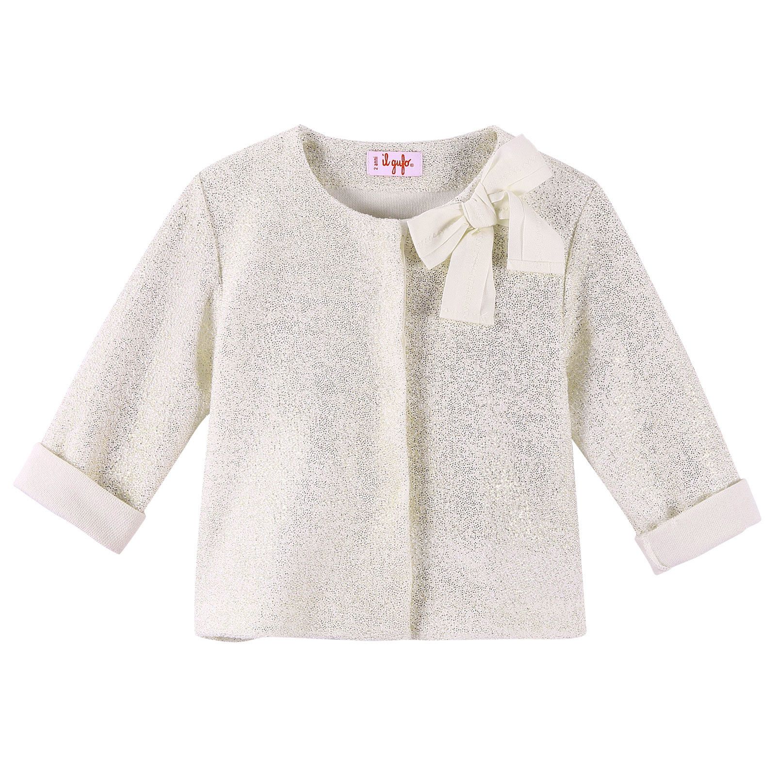 Girls White&Gold Particle Blouse With Bow Trims - CÉMAROSE | Children's Fashion Store - 1