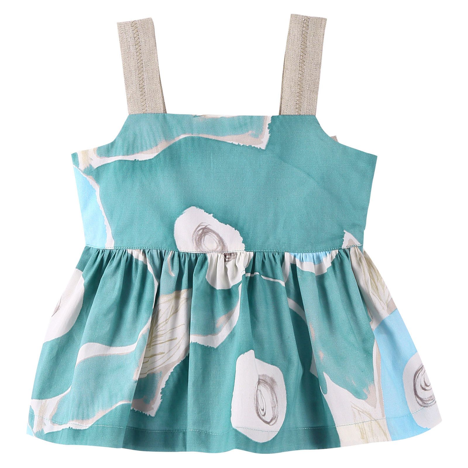 Girls Aqua Green Printed Top With Bows Shoulder-Straps - CÉMAROSE | Children's Fashion Store - 1