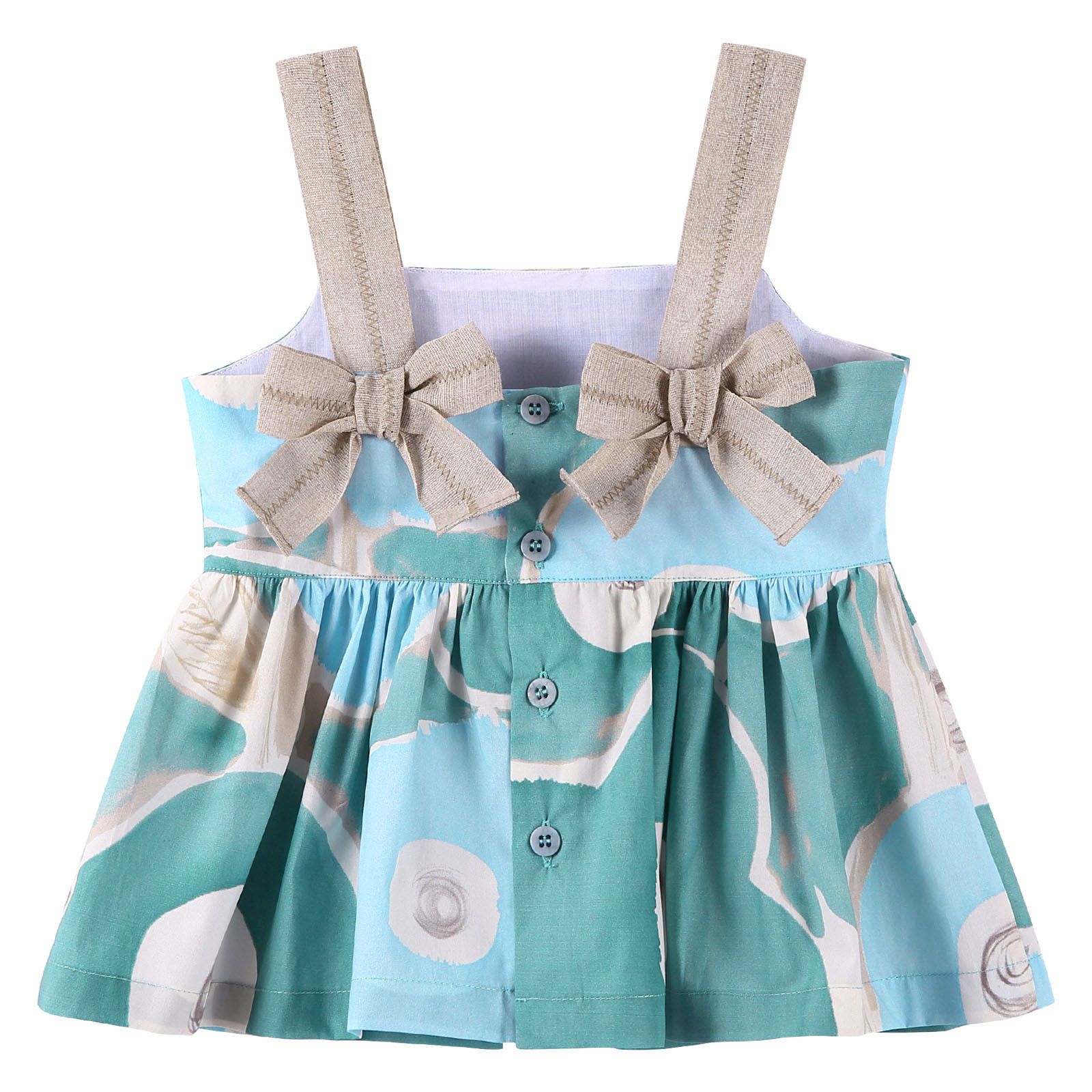 Girls Aqua Green Printed Top With Bows Shoulder-Straps - CÉMAROSE | Children's Fashion Store - 2