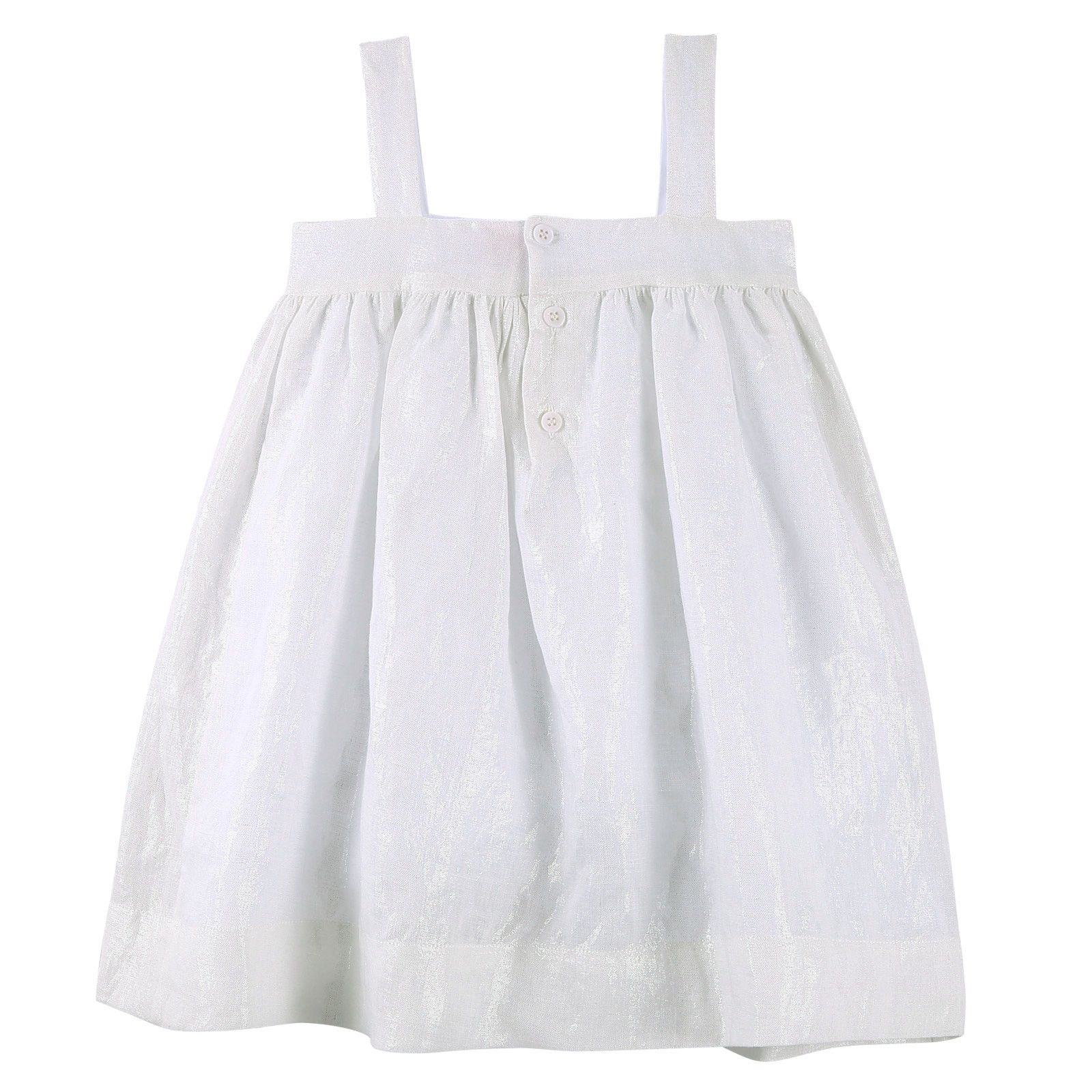 Girls White Linen Sleeveless Dress With Bow Trims - CÉMAROSE | Children's Fashion Store - 2