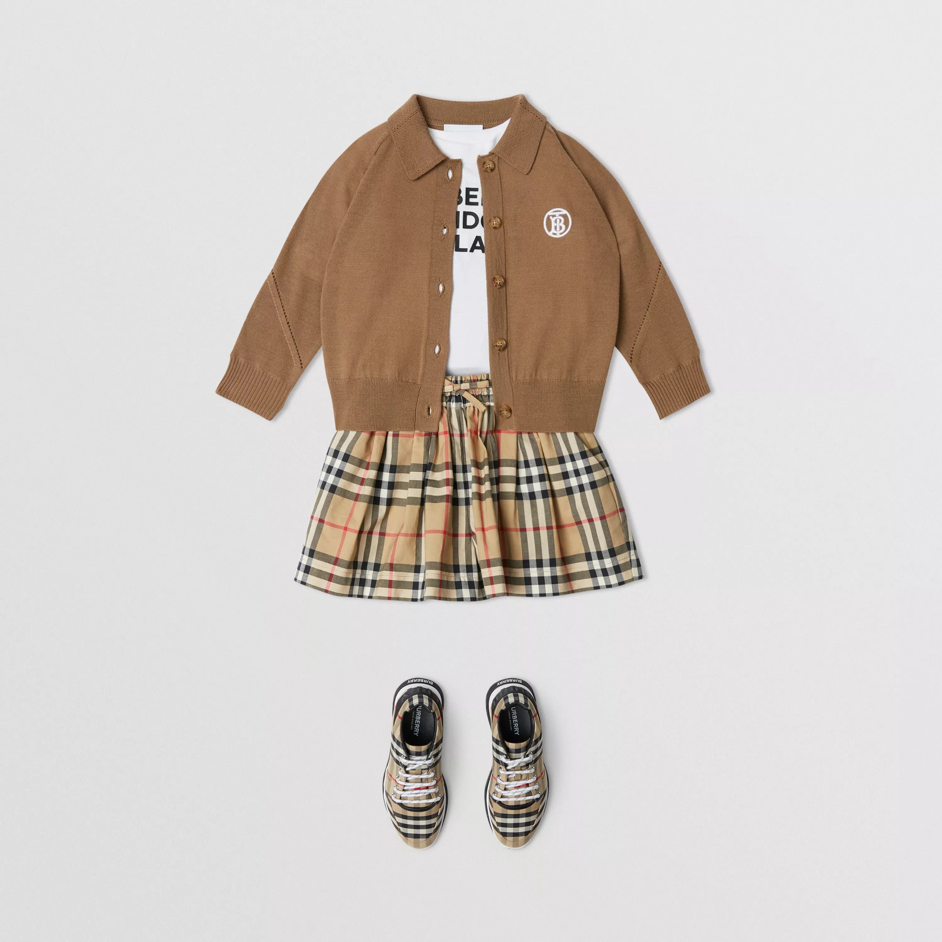 Short en coton à carreaux beige pour filles