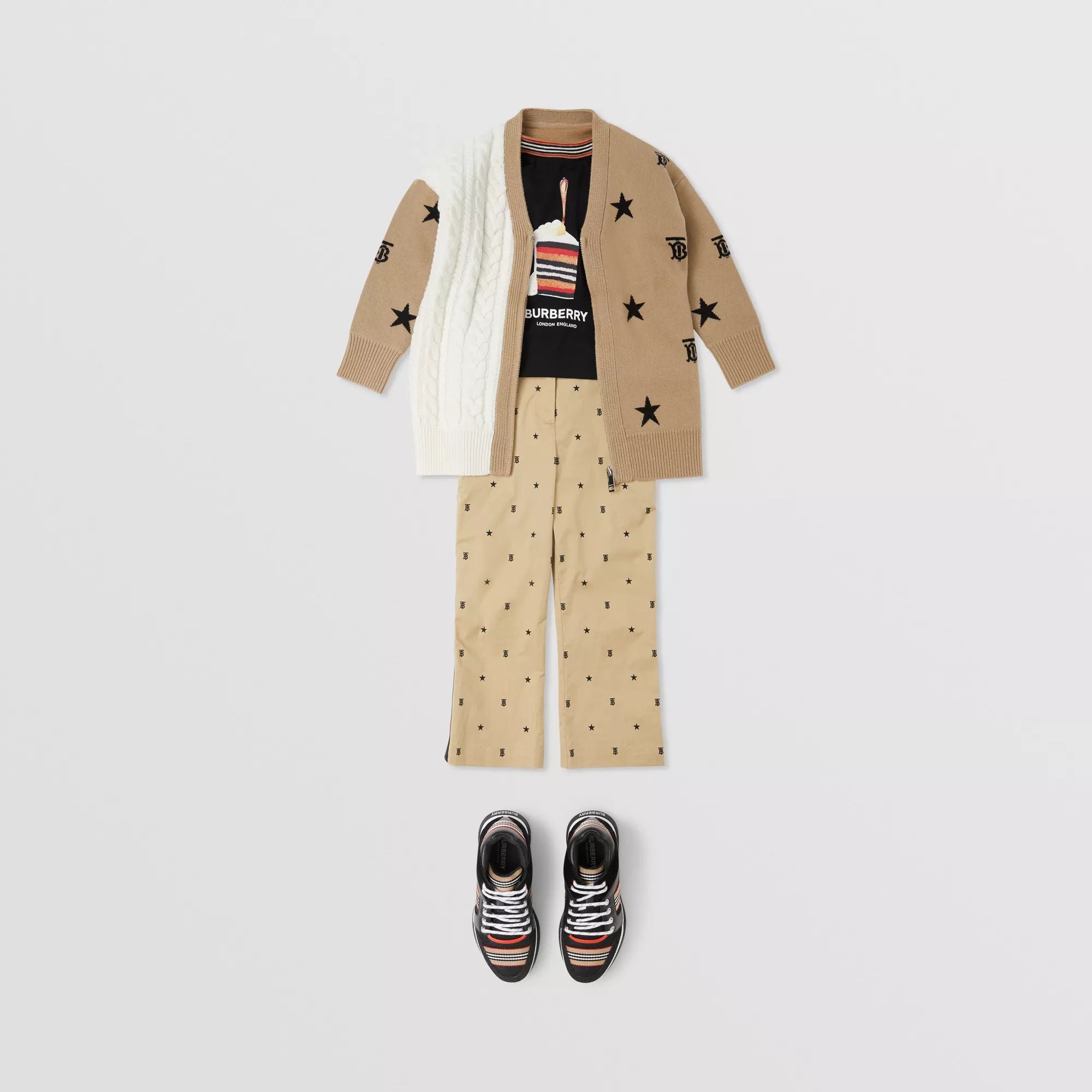 Gilet en laine beige et blanc étoilé pour fille