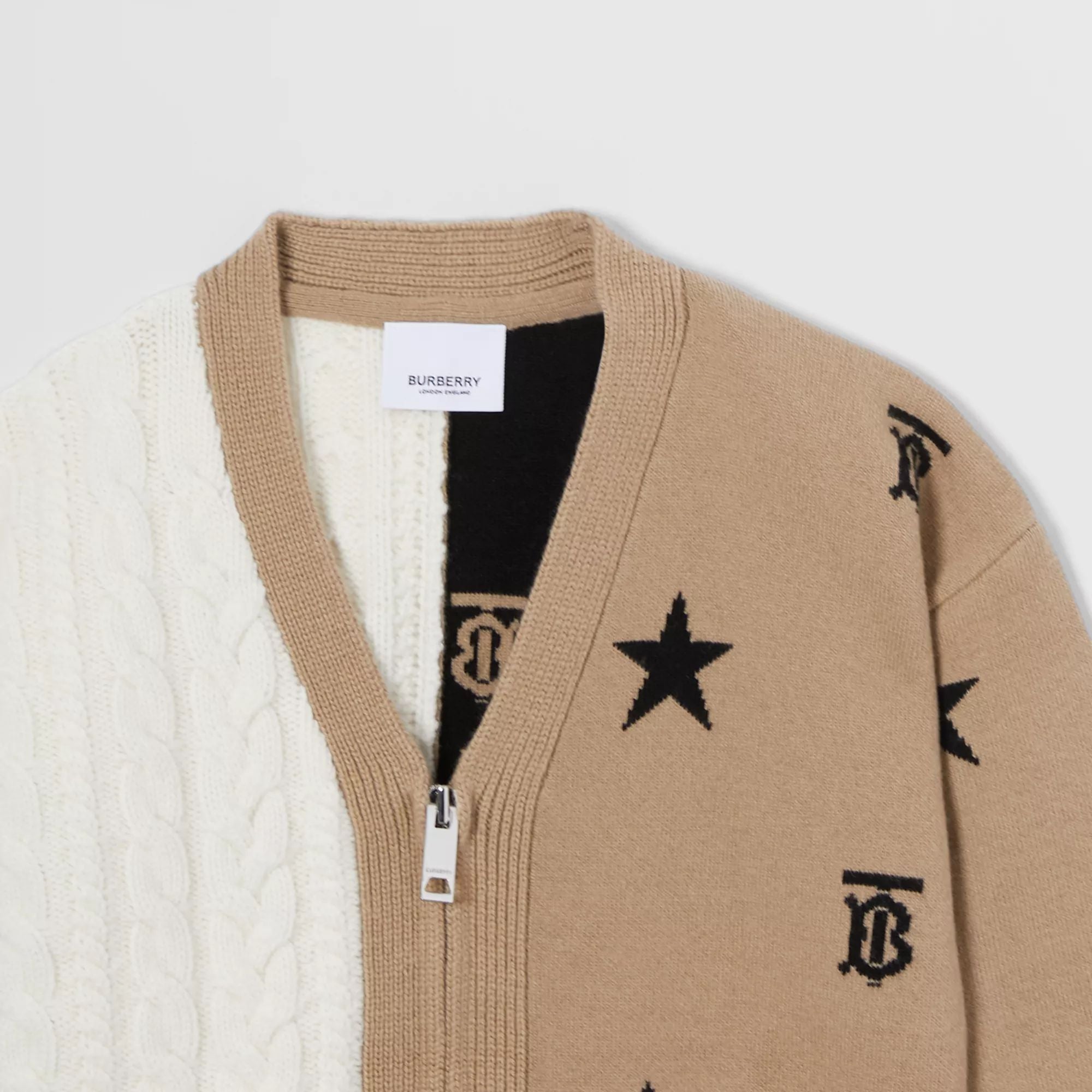 Gilet en laine beige et blanc étoilé pour fille