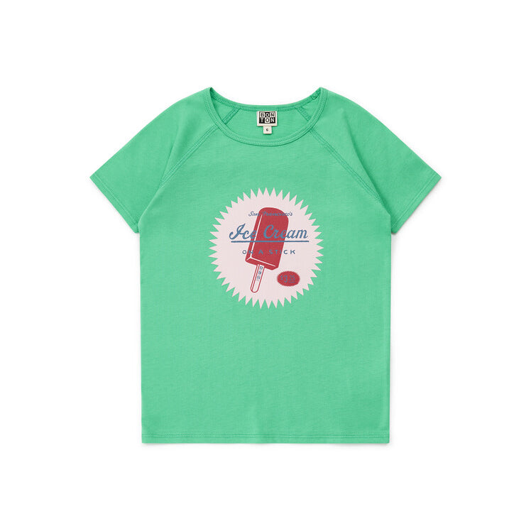 Girls Green Printing Cotton T-Shirt