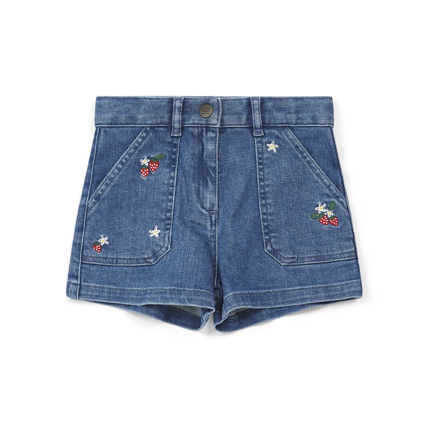Girls Blue Embroidered Denim Shorts