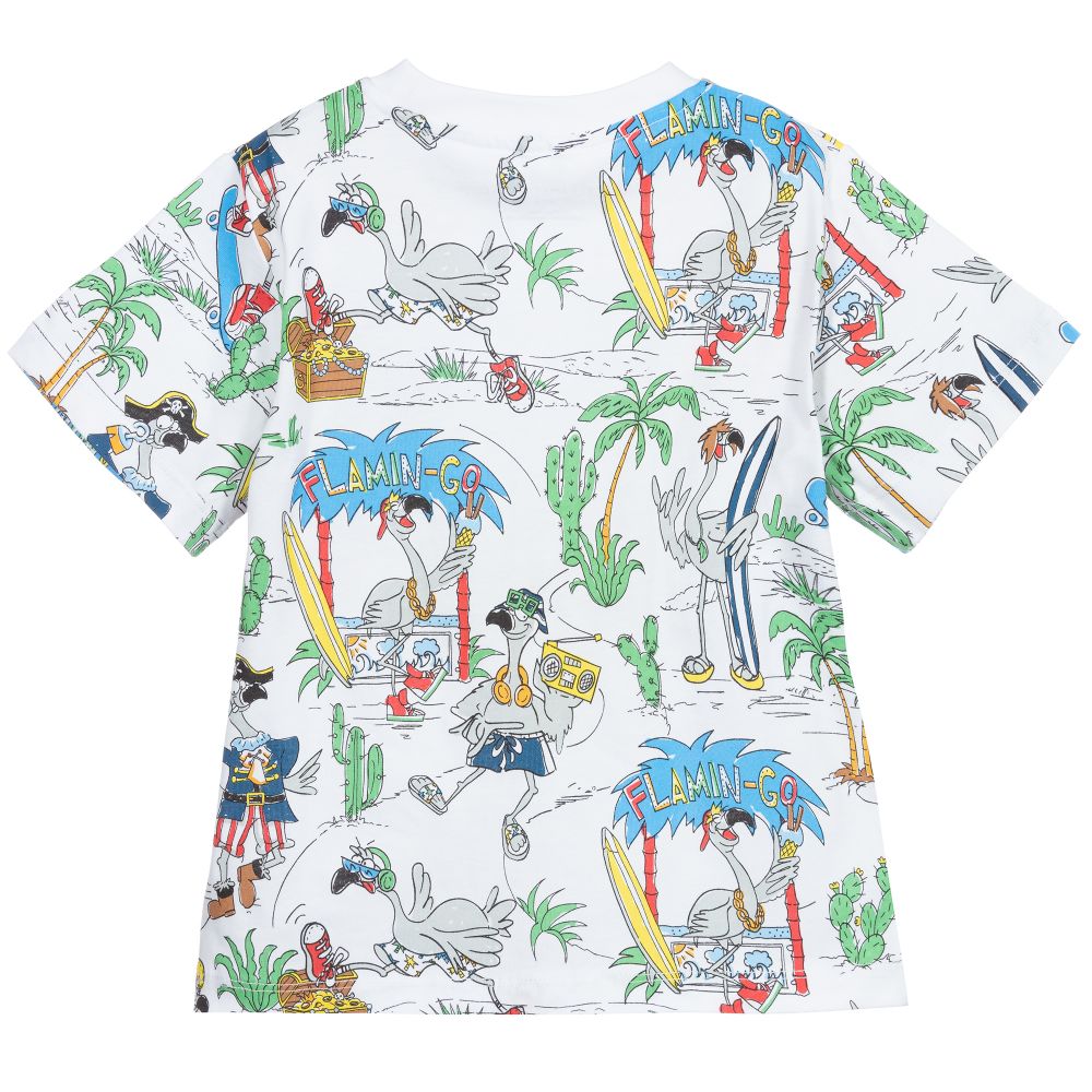 Boys White Flamingo Land T-Shirt