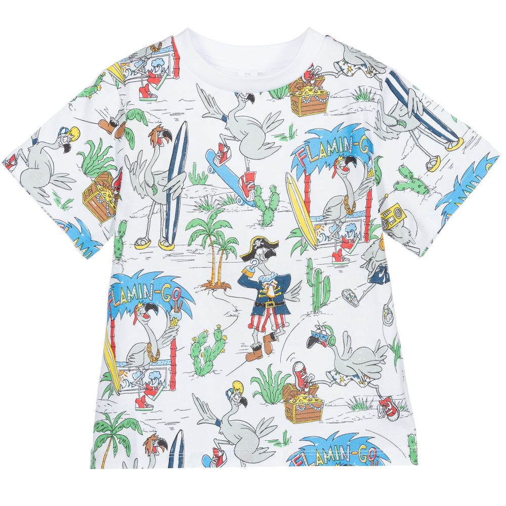 Boys White Flamingo Land T-Shirt