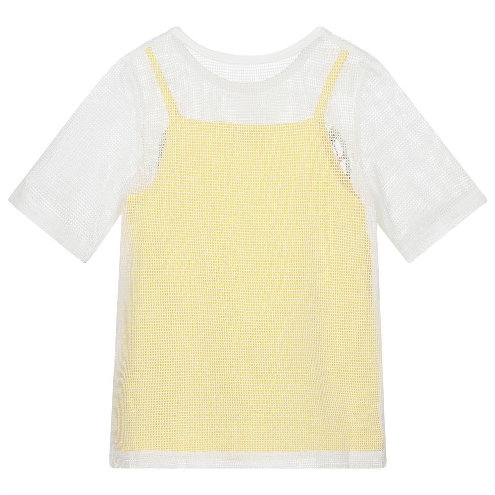 Girls White Butterfly Cotton Knit Dress