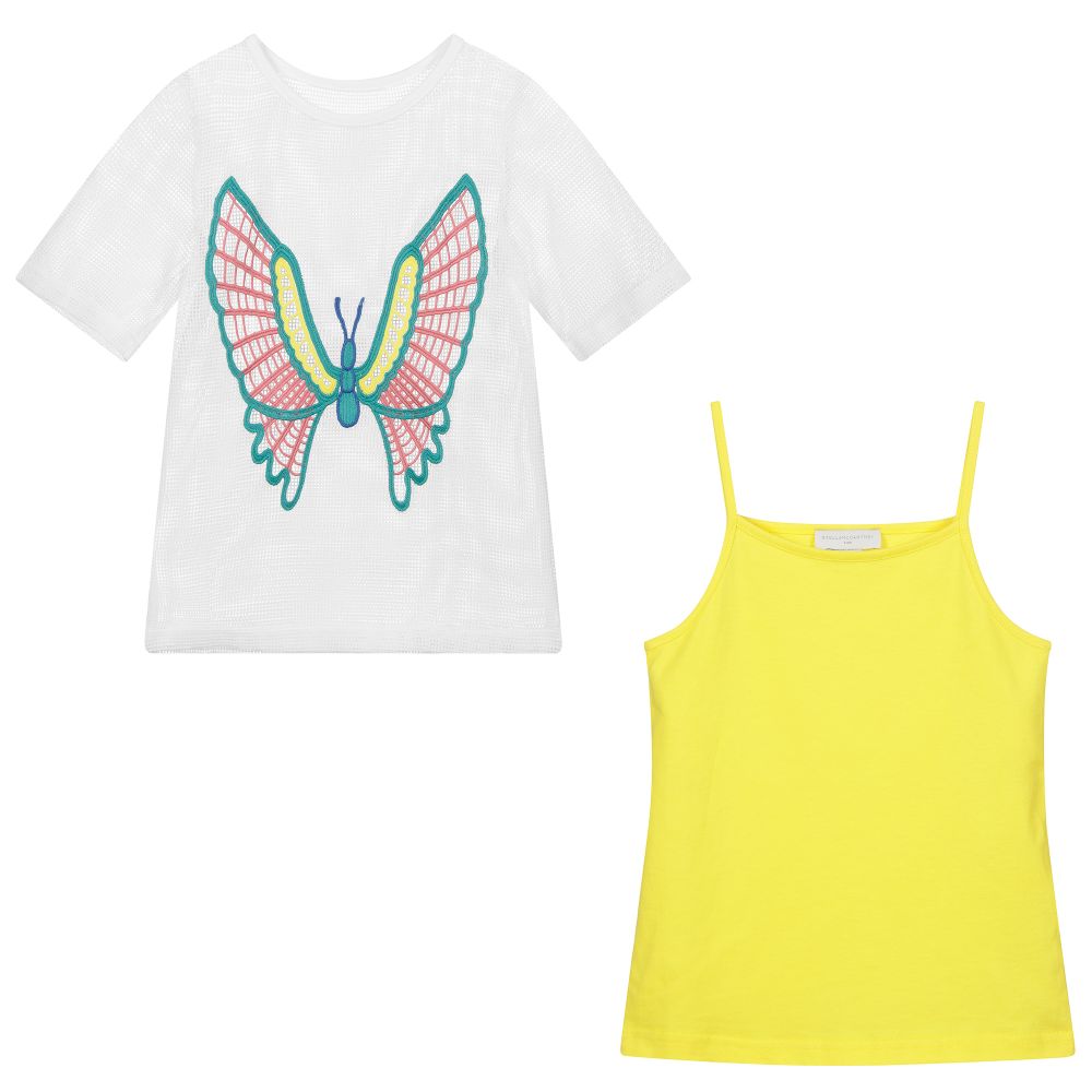 Girls White Butterfly Cotton Knit Dress