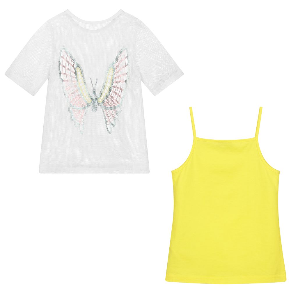 Girls White Butterfly Cotton Knit Dress