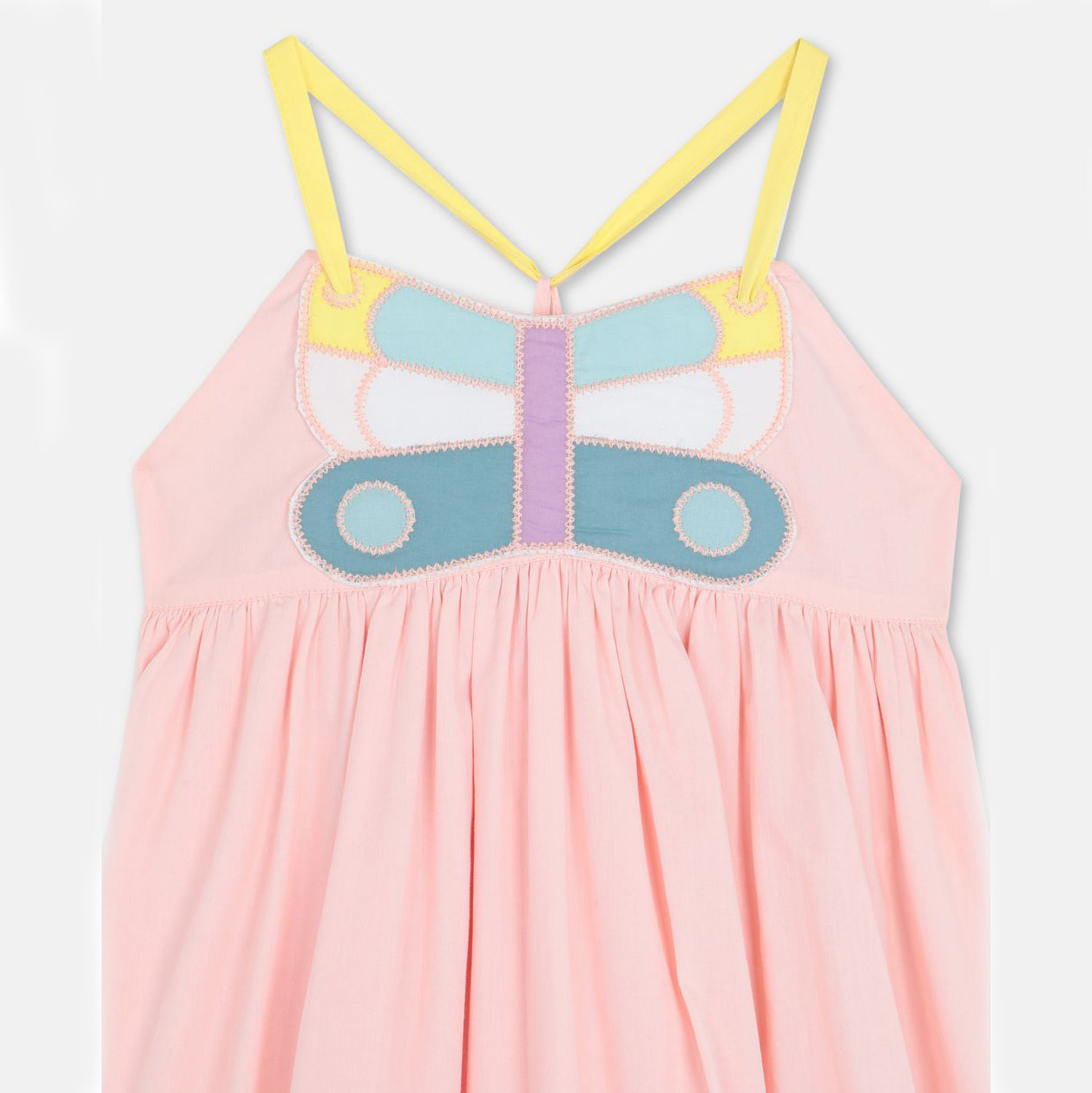 Robe en coton rose clair pour filles avec papillon