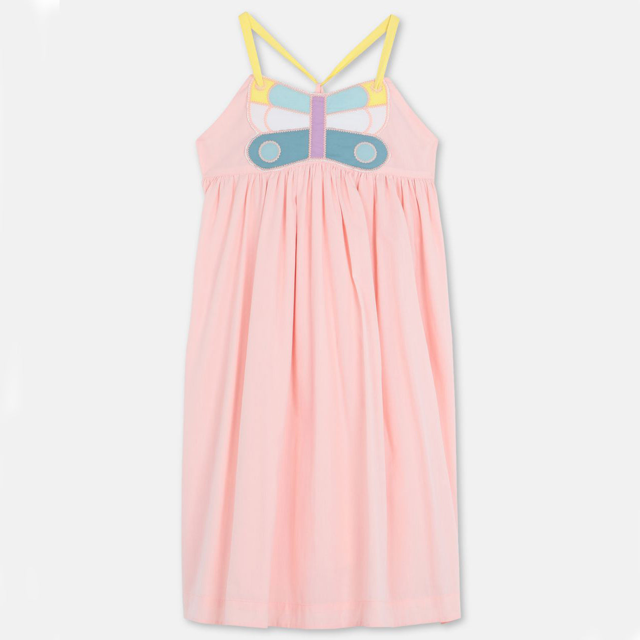 Robe en coton rose clair pour filles avec papillon